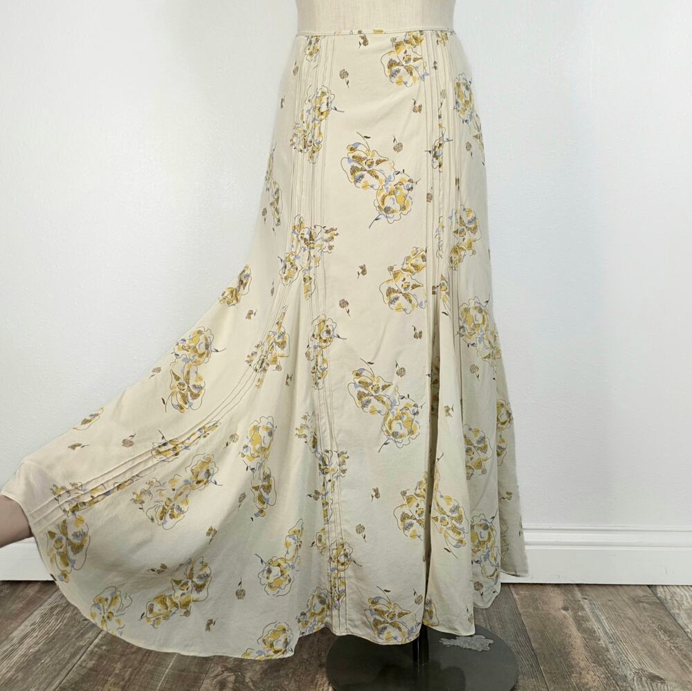 Sundance Silk Floral Midi Skirt Size 12 Cream Cottagecore Boho Prairie Flowy